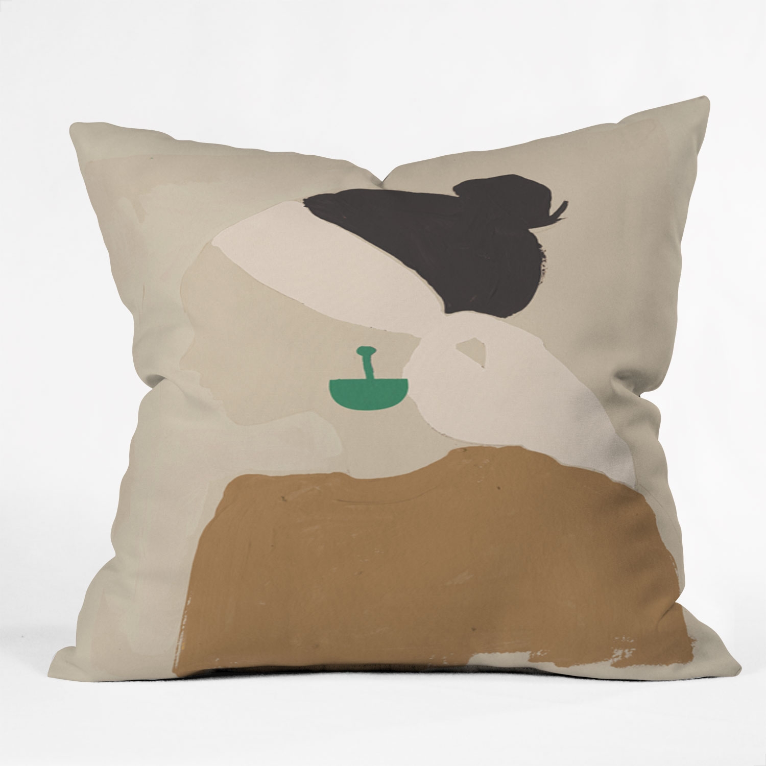 Minimalist Woman With Green Ea by Megan Galante - Outdoor Throw Pillow 20" x 20" - Image 1
