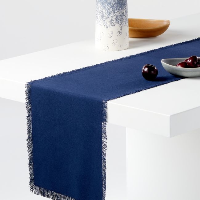 Craft Fringed Deep Indigo Cotton Table Runner 90" - Image 0