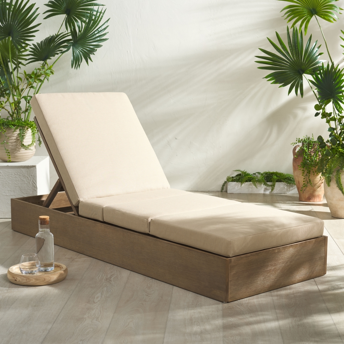 Vincent Wood Chaise Lounge Chair - Natural/Tan - Image 1