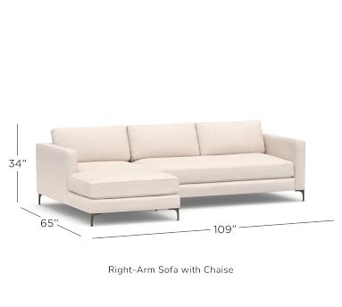 Jake Upholstered Left Arm 2-Piece Sectional with Chaise with Brushed Nickel Legs, Polyester Wrapped Cushions, Chenille Basketweave Taupe - Image 2