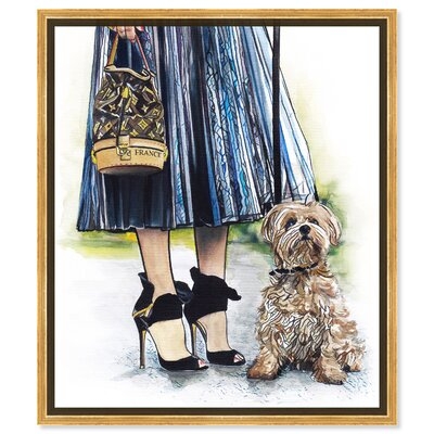 'Fashion and Glam Girl with dog Handbags' - Painting Print on Canvas - Image 0