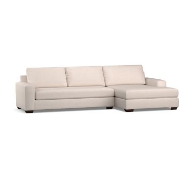 Big Sur Square Arm Upholstered Right Arm Sofa with Double Chaise Sectional and Bench Cushion, Down Blend Wrapped Cushions, Chenille Basketweave Pebble - Image 1