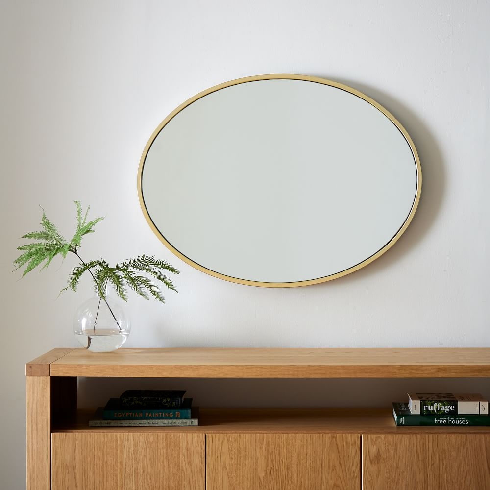 Metal Framed Mirror, Antique Brass, Oval - Image 0