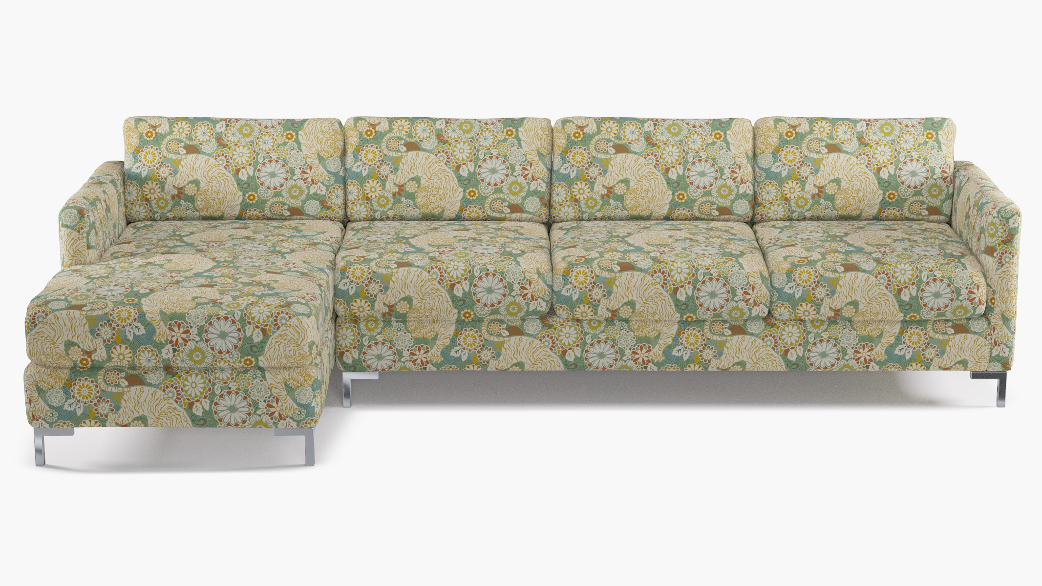 Modern Sectional, Left Facing, Pistachio Siberian Tiger, Chrome L Leg - Image 0