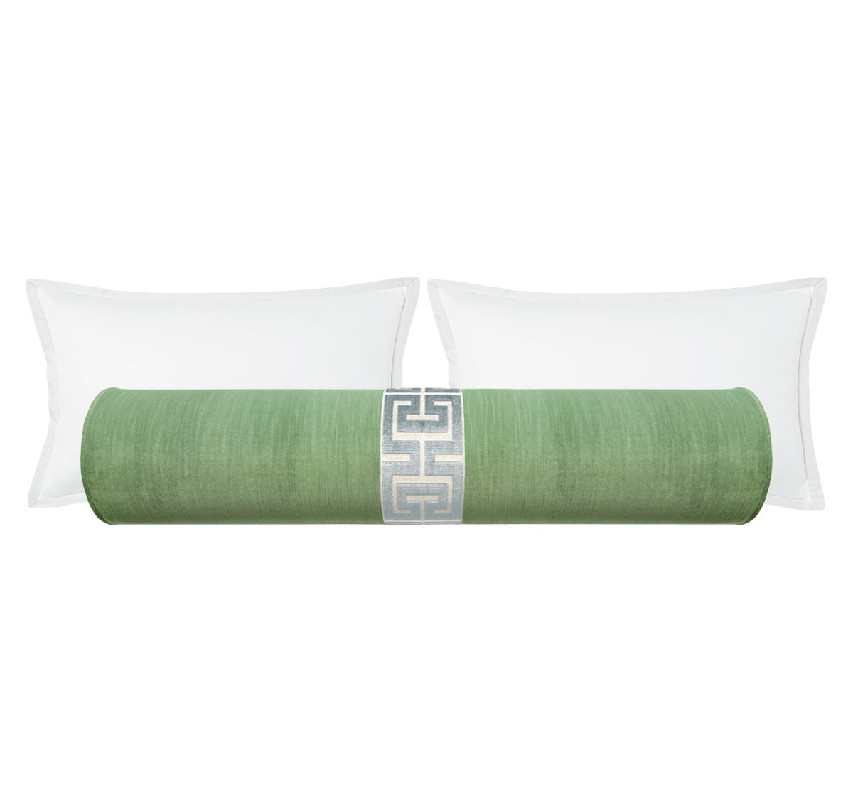 THE BOLSTER :: STRIE VELVET // JADE + GREEK TRIM - TWIN // 9" X 24" / Delft / 1 pieces (Centered) - Image 0
