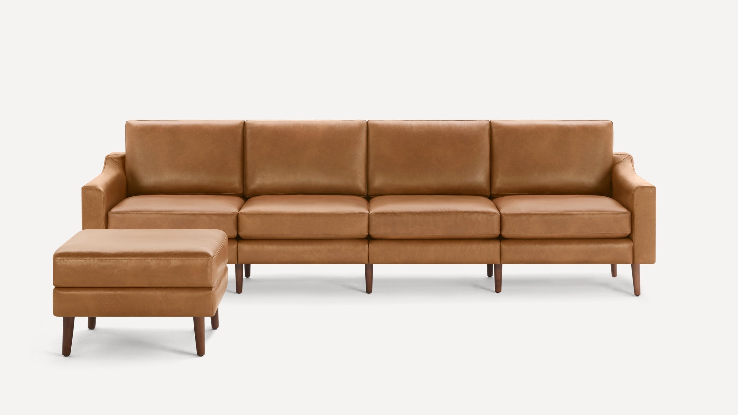 Nomad Leather King Sofa with Ottoman - Camel - Top Grain Leather / Walnut - Wood / Slope - Image 0