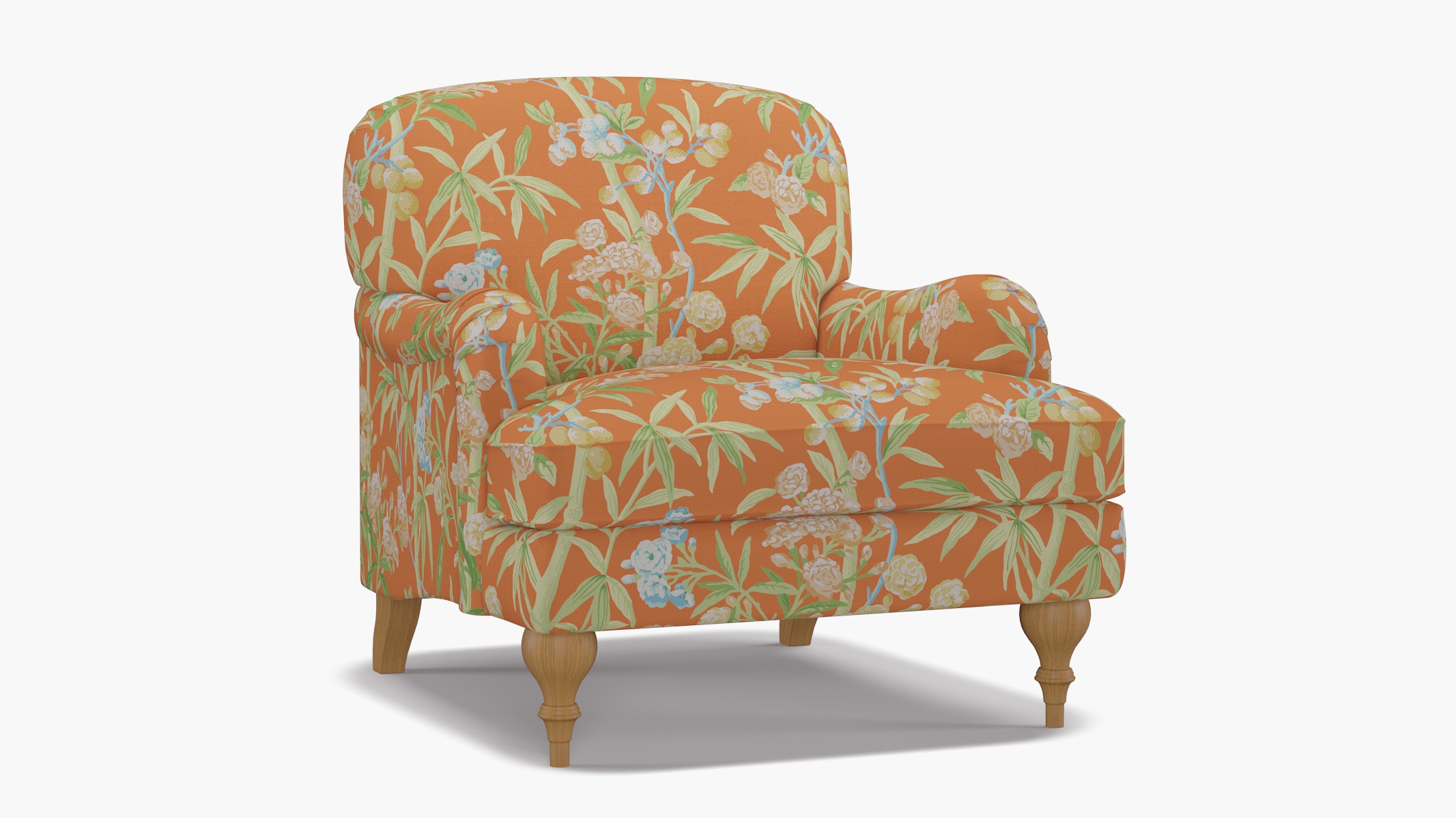 English Roll Arm Chair, Mandarin Lanai, Natural Turned Wood Leg - Image 1