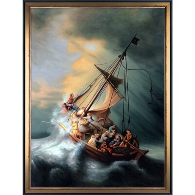'Christ in the Storm' by Rembrandt - Picture Frame Print on Canvas - Image 0