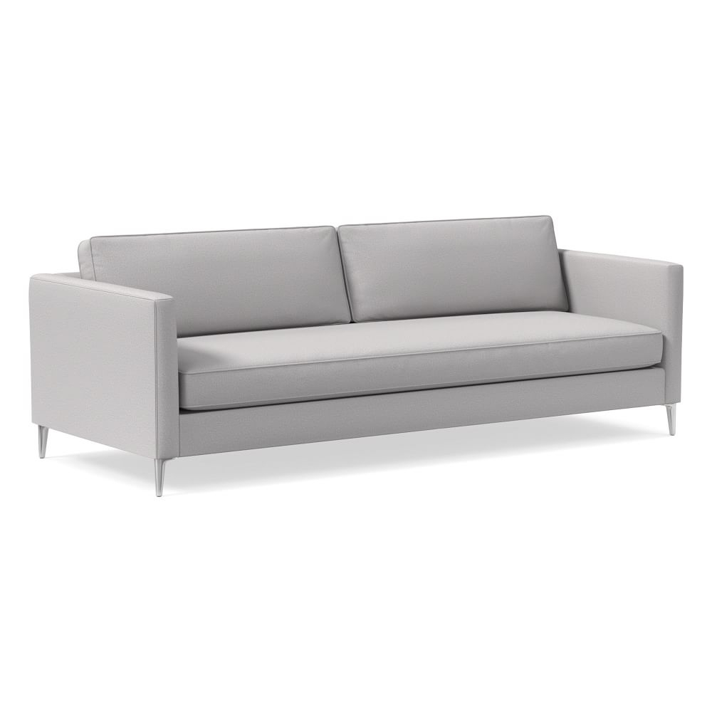 Harris Loft 96" Sofa, Performance Chenille Tweed, Frost Gray, Polished Stainless Steel - Image 0