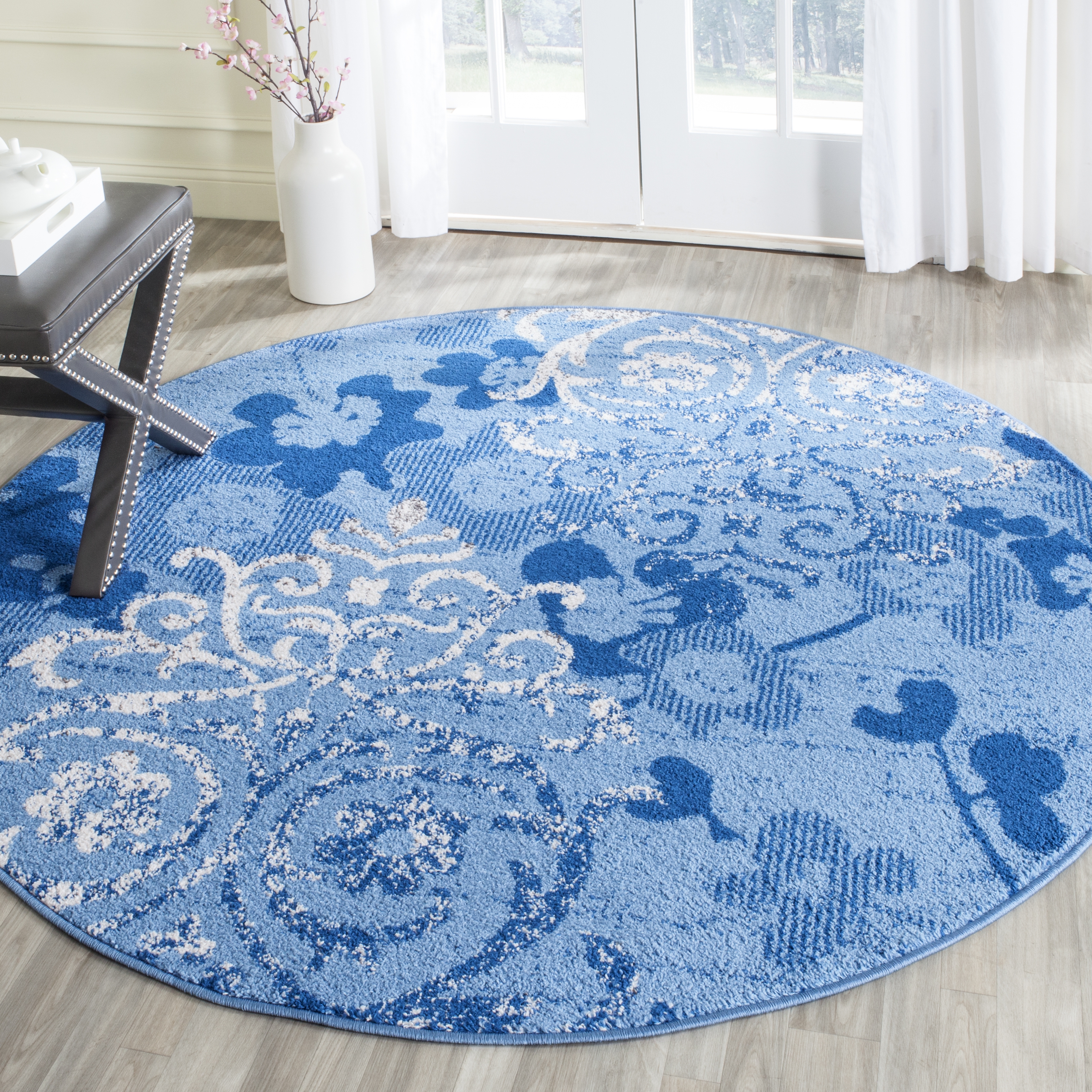 Arlo Home Woven Area Rug, ADR114F, Light Blue/Dark Blue,  4' X 4' Round - Image 1