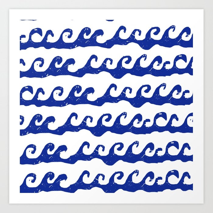 Waves Ocean Nautical Theme Kids Room Nursery Boys Or Girls Decor Art Print by Charlottewinter - Medium - Image 0