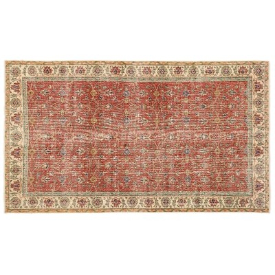 One-of-a-Kind Hand-Knotted 1960s Turkish Red/Green/Beige 4'11" x 8'7" Area Rug - Image 0