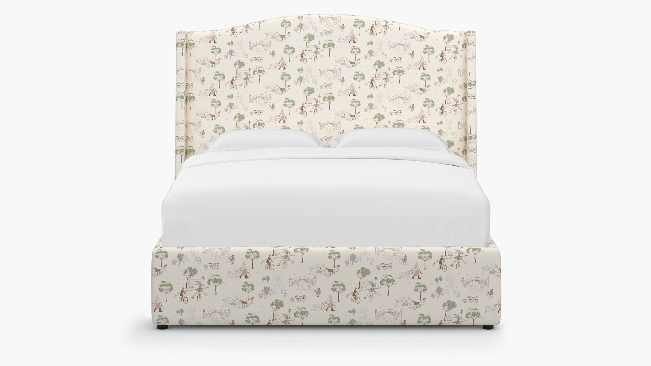 Curved Wingback Bed, Multi Central Park Toile, Twin - Image 0