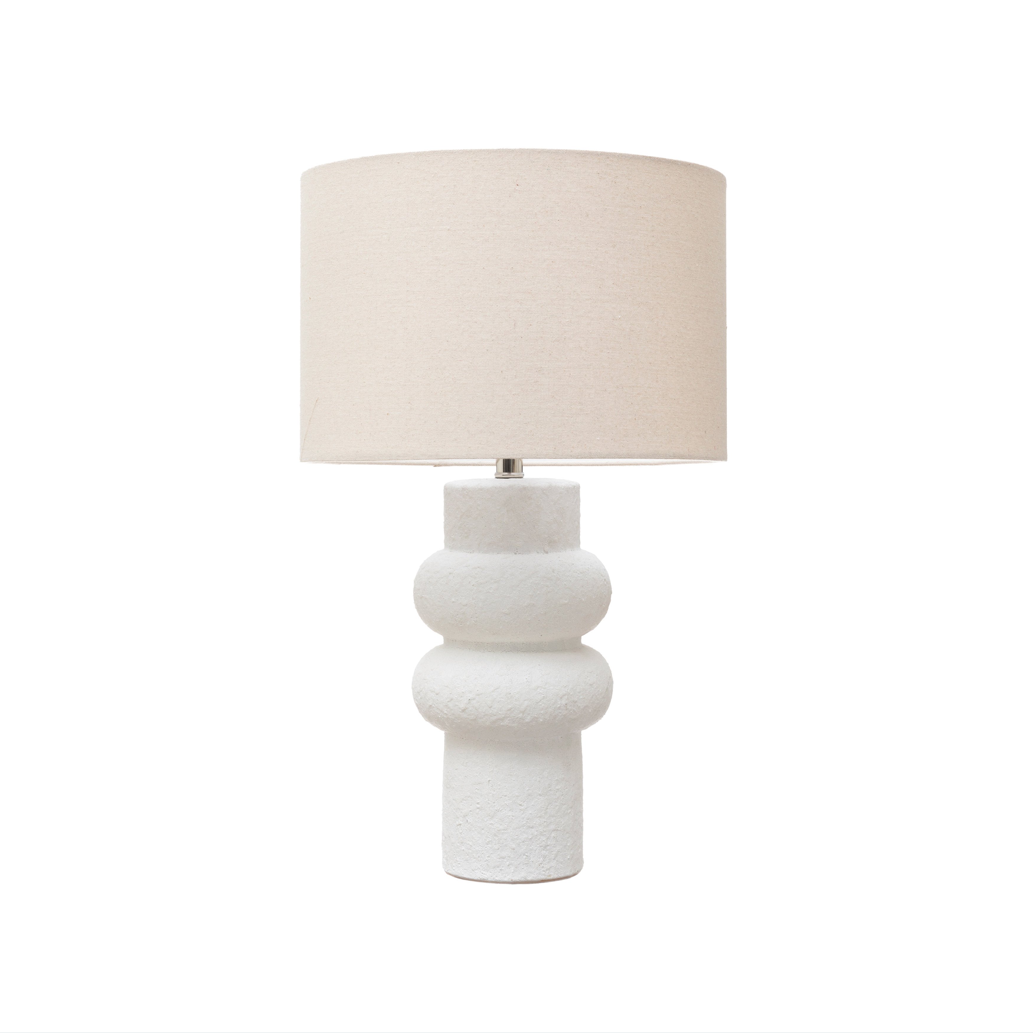  Stoneware Table Lamp with Linen Shade, White Volcano Finish - Image 0