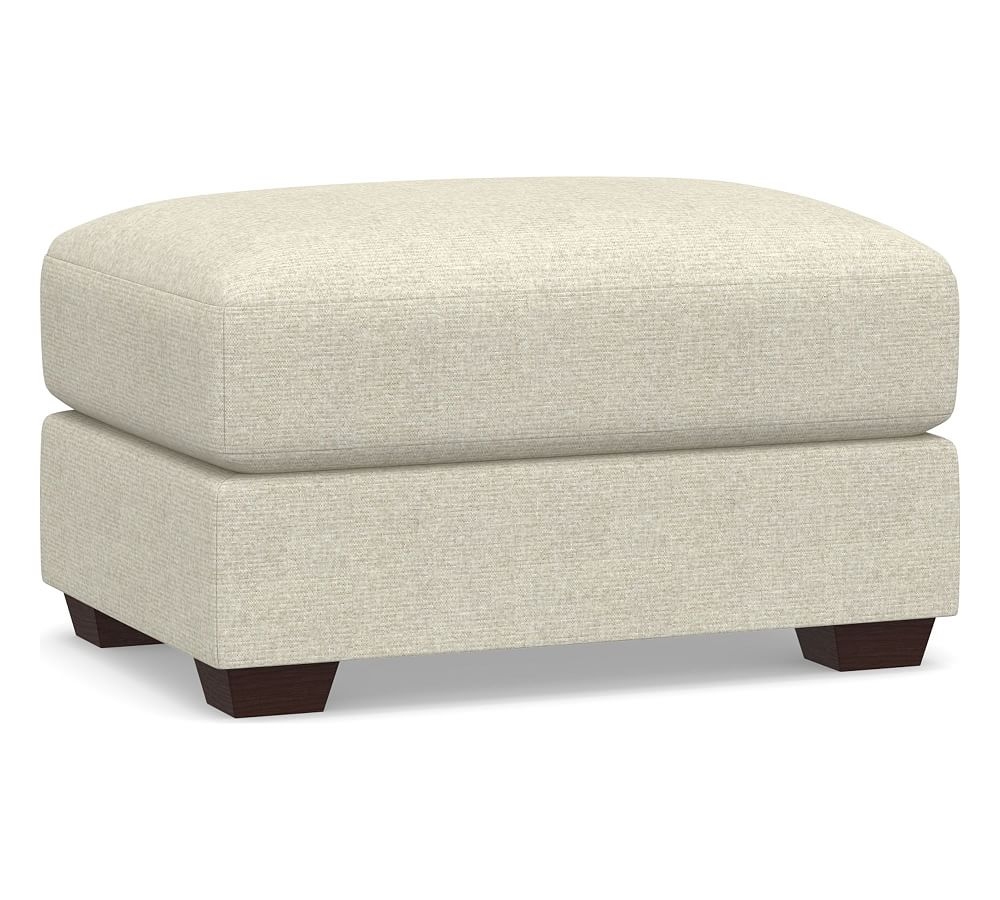 Canyon Upholstered Ottoman, Polyester Wrapped Cushions, Performance Heathered Basketweave Alabaster White - Image 0