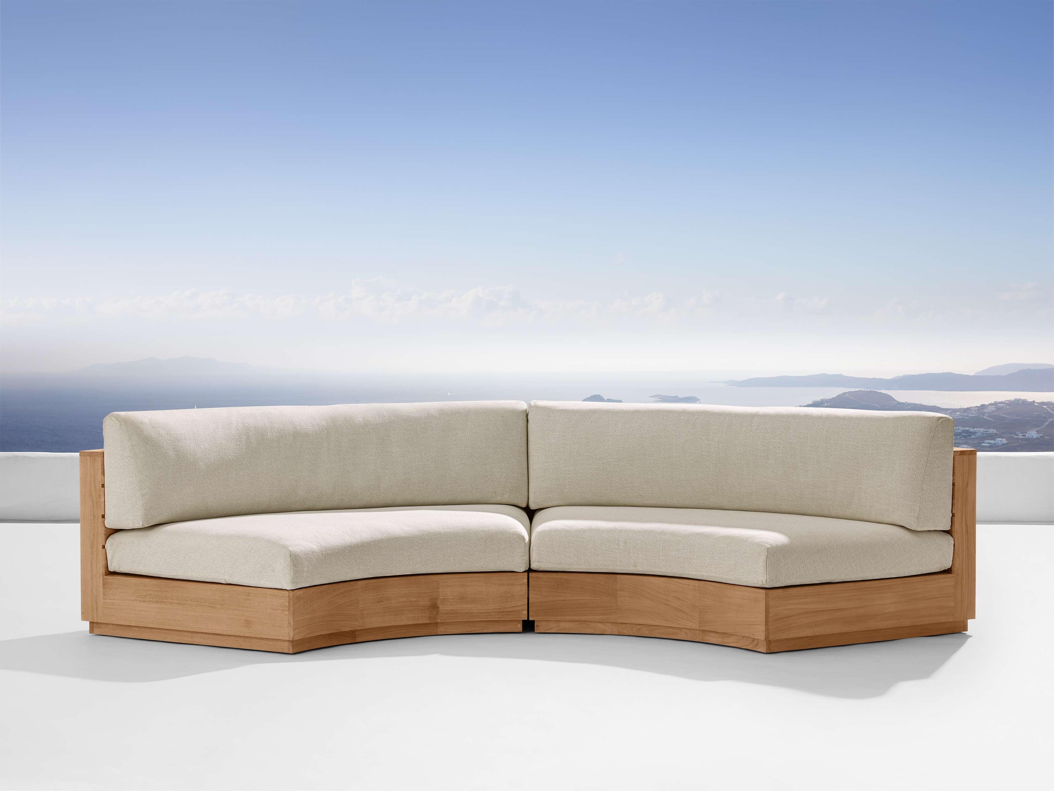 Bal Harbour Outdoor Curved Two-Piece Sectional in Wood Natural  Eden Oyster - Image 0