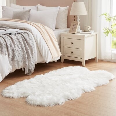 Area Rug, Fluffy Shag Faux Sheepskin Rug In White For Living Room - Image 0