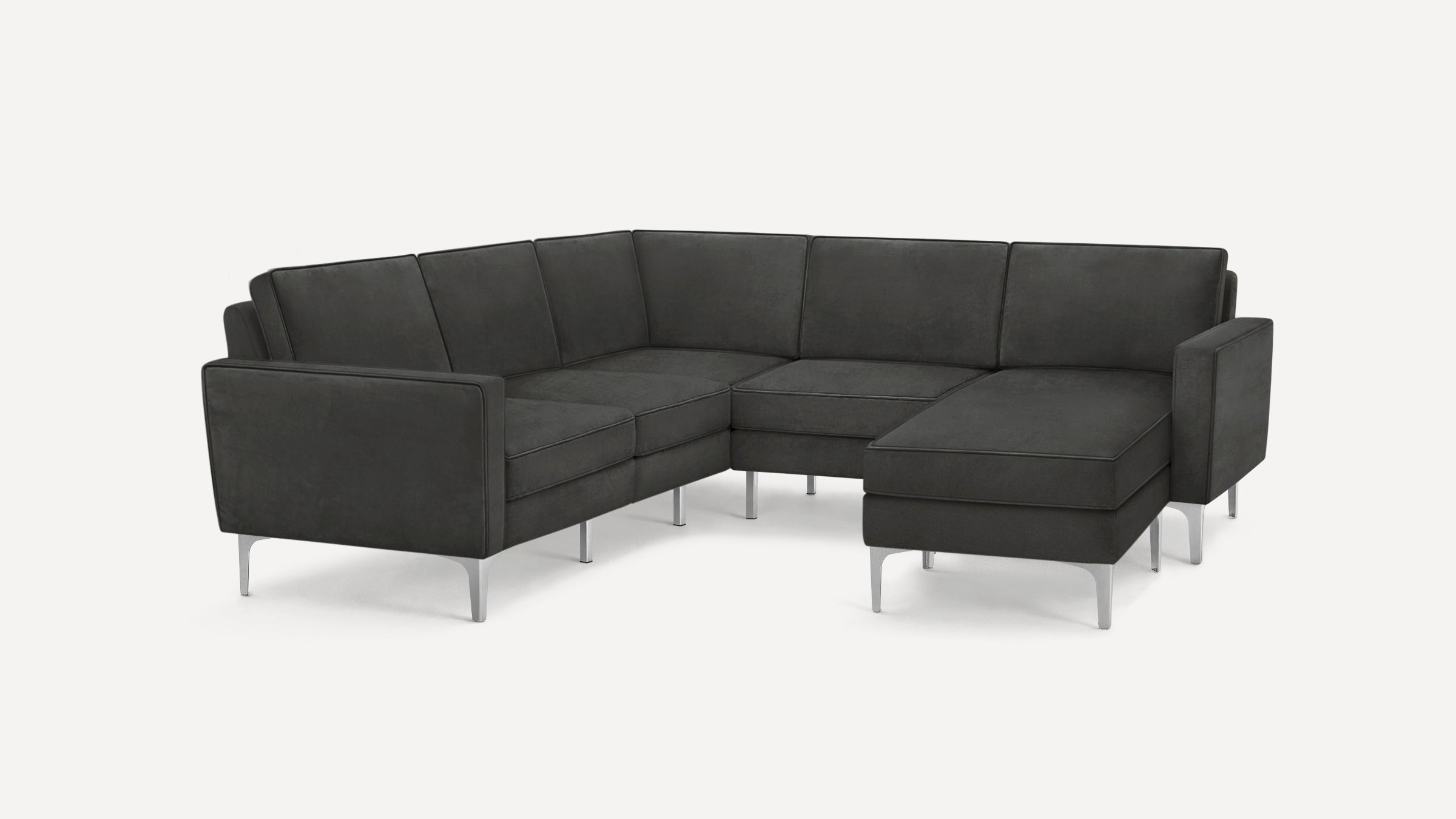 Nomad Velvet 5-Seat Corner Sectional with Reversible Chaise - Graphite Grey - Performance Velvet / Chrome - Metal - Image 0
