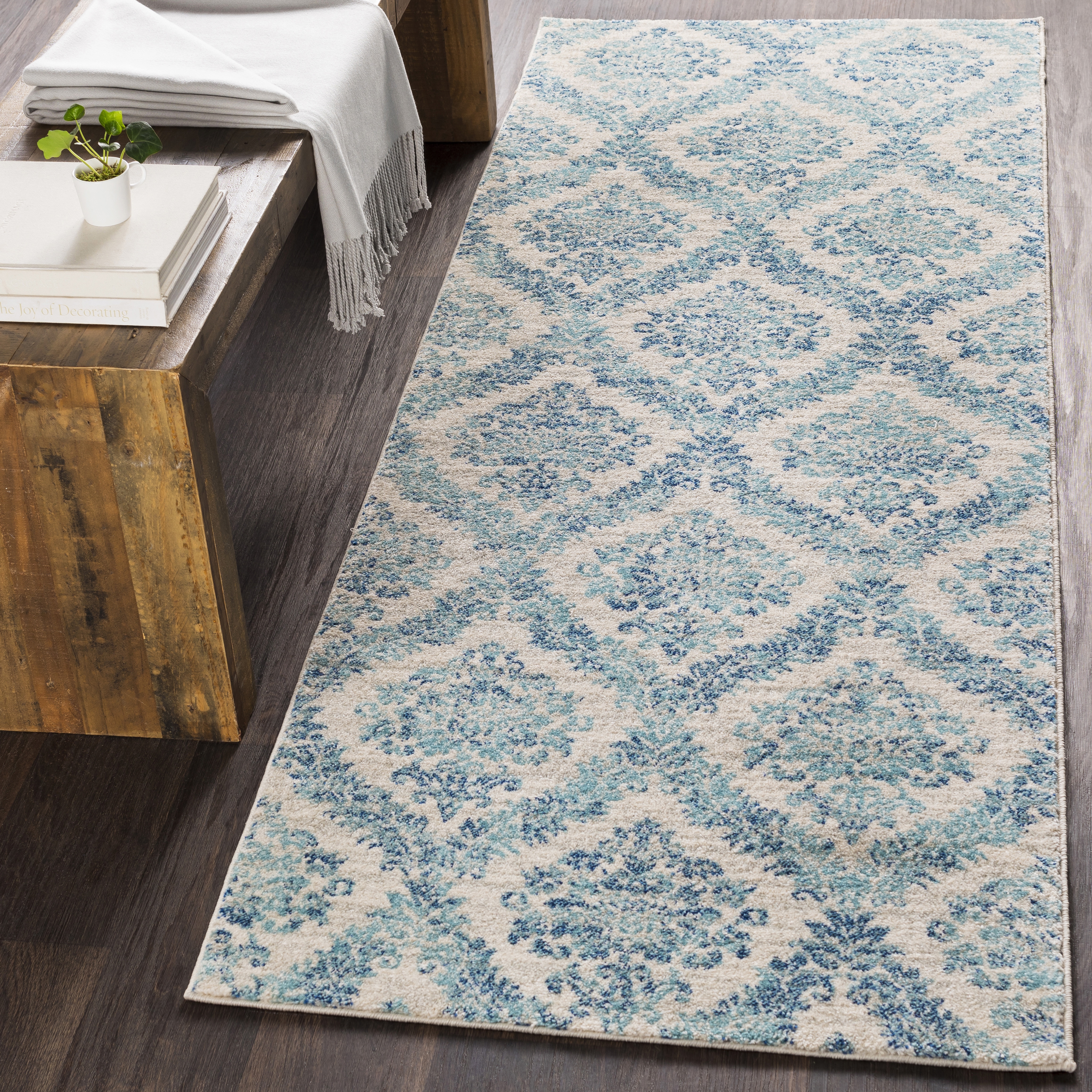 Harput Blue Indoor 2'7" x 7'3" Machine Woven Rug - Image 1