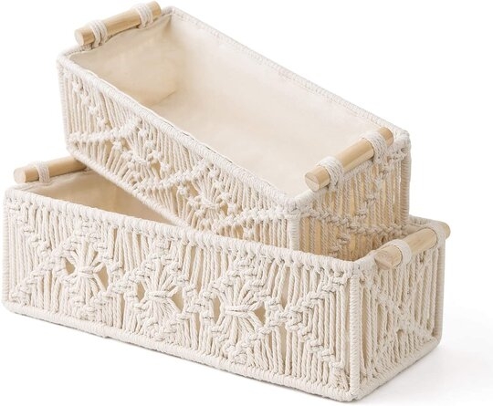 Macrame Storage Handmade Baskets, Ivory, Set of 2 - Image 3