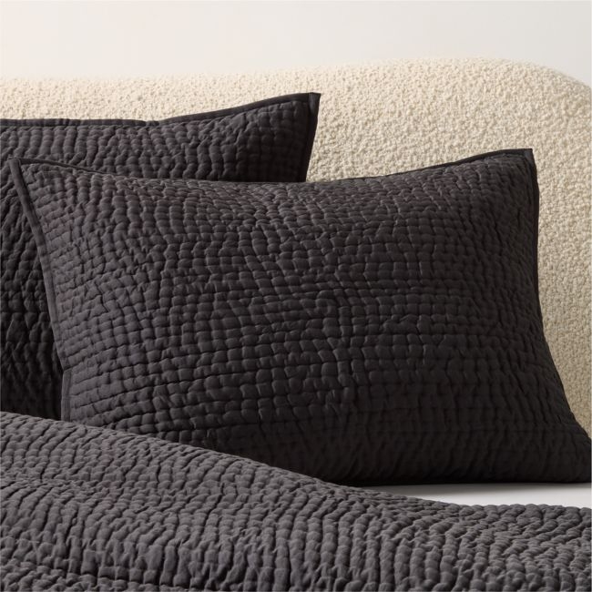 Stitched Organic Cotton Sateen Charcoal Grey Standard Pillow Shams Set of 2 - Image 0