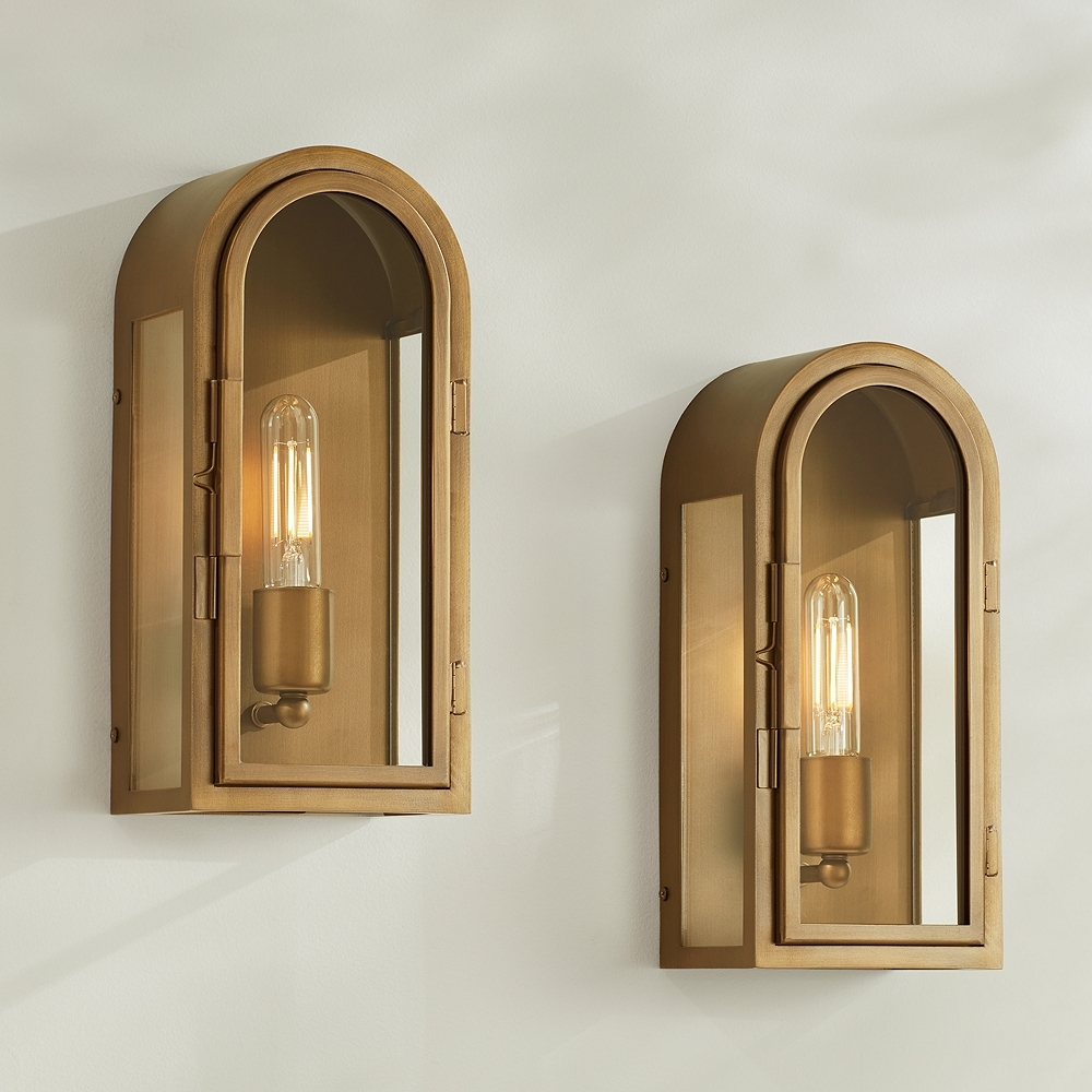 Possini Euro Alys 13" High Aged Brass Wall Sconce Set of 2 - Image 0