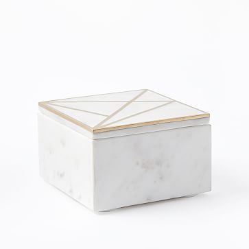 Brass Inlay Marble Box, Square - Image 1
