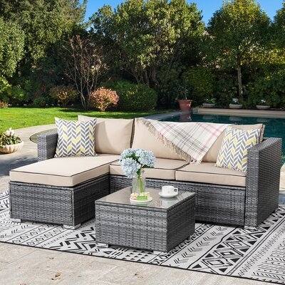 Outdoor Furniture Patio Sets, PE Silver Gray Rattan All-Weather Small Rattan Sectional Sofa With Tea Table&Washable Couch Cushions&Upgrade Wicker Silver Rattan - Image 0
