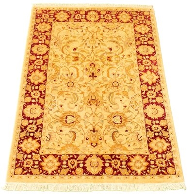 One-of-a-Kind Hand-Knotted New Age Pako Persian 18/20 Beige/Red 4'2" x 6'2" Wool Area Rug - Image 0