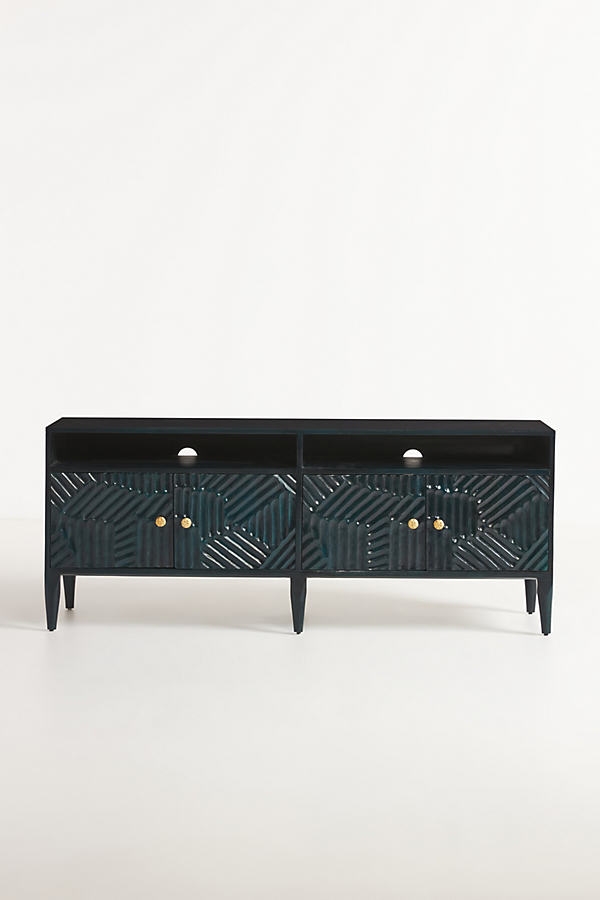 Handcarved Paje Media Console By Anthropologie in Blue - Image 0