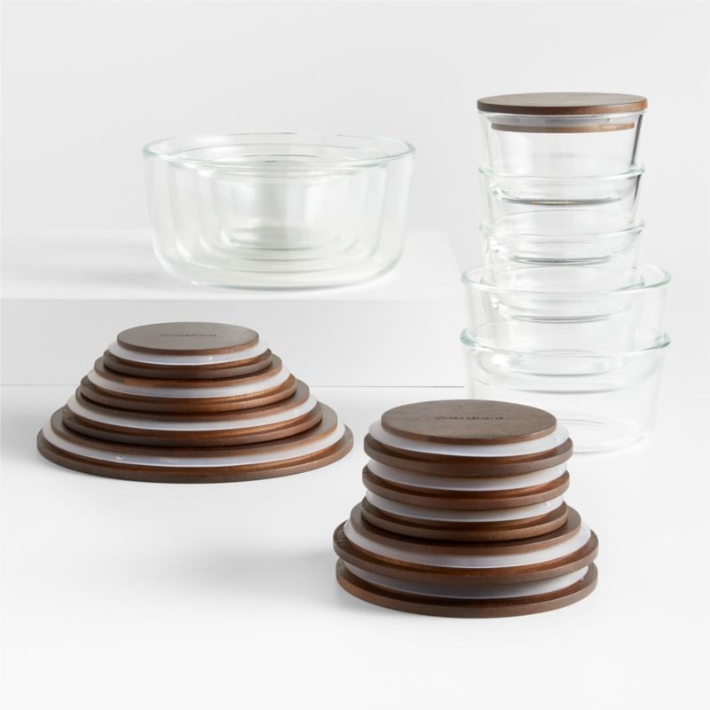 Crate & Barrel 20-Piece Round Glass Food Storage Container Set with Dark Acacia Wood Lids - Image 4