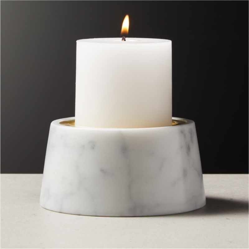 Riley White Marble Pillar Candle Holder - Image 1