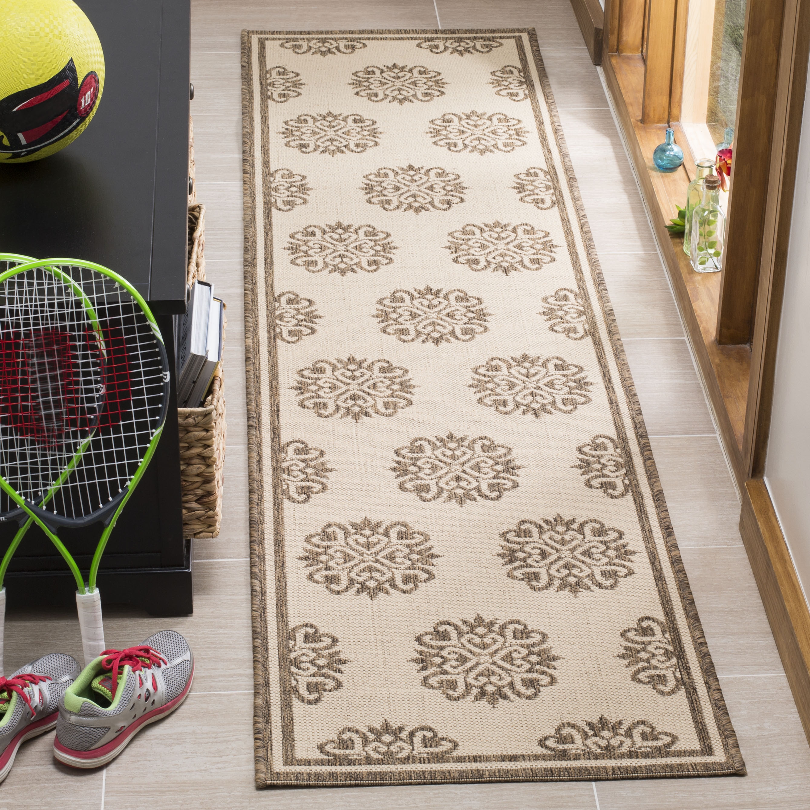 Arlo Home Indoor/Outdoor Woven Area Rug, LND181A, Cream/Beige,  2' X 8' - Image 1