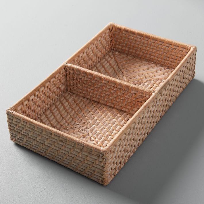 Modern Weave Basket w/ Divider, Whitewashed - Image 0