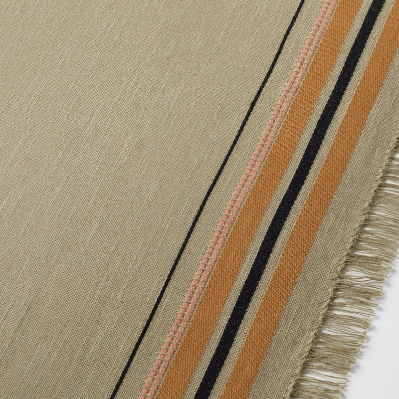 Craft 120" Green Stripe Organic Cotton Fringe Table Runner - Image 1