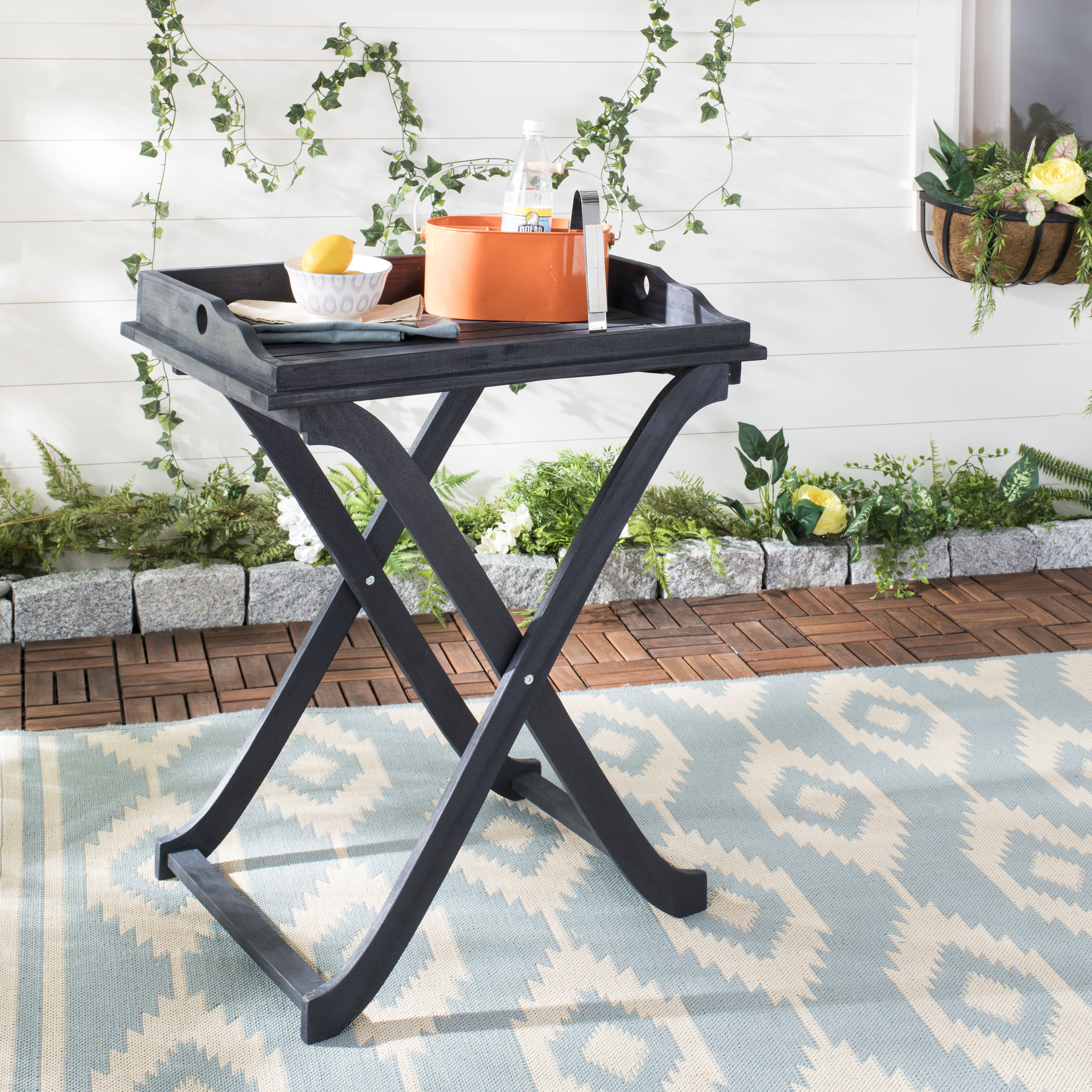 Covina Tray Table - Dark Slate Grey - Safavieh - Image 4