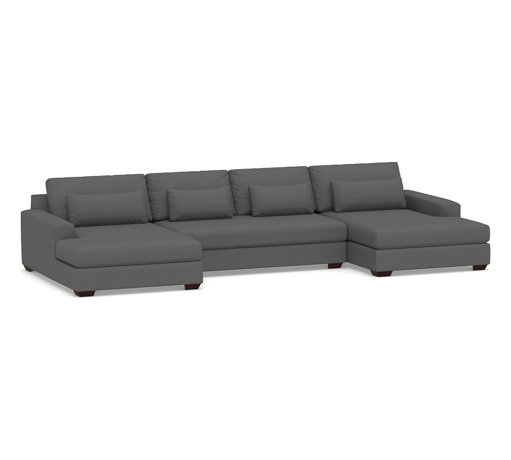 Big Sur Square Arm Upholstered Deep Seat U-Double Chaise Sofa Sectional with Bench Cushion, Down Blend Wrapped Cushions, Park Weave Charcoal - Image 0