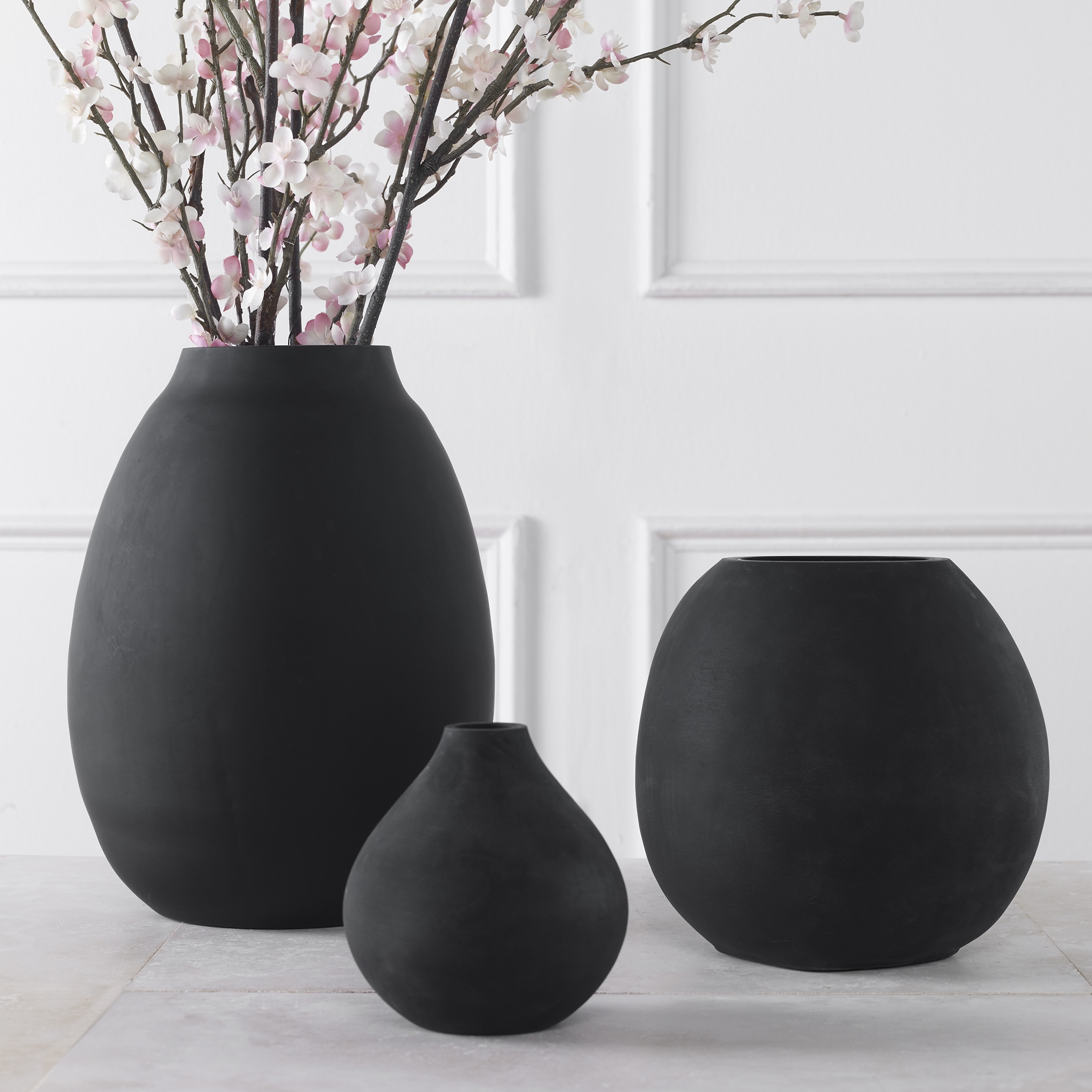 Hearth Matte Black Vases, Set/3 - Image 1