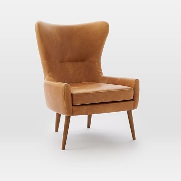 Erik Wing Chair, Poly, Vegan Leather, Molasses, Dark Oak - Image 1