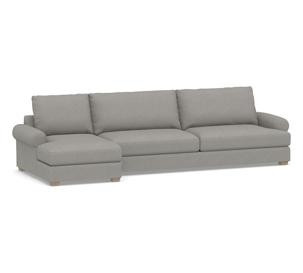 Canyon Roll Arm Upholstered Right Arm Sofa with Chaise Sectional, Down Blend Wrapped Cushions, Performance Heathered Basketweave Platinum - Image 0