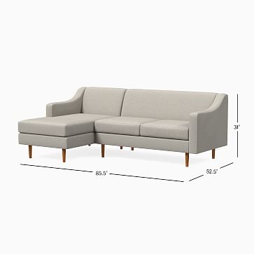 Olive 86" Right Channel Back 2-Piece Chaise Sectional, Swoop Arm, Twill, Silver, Pecan - Image 1