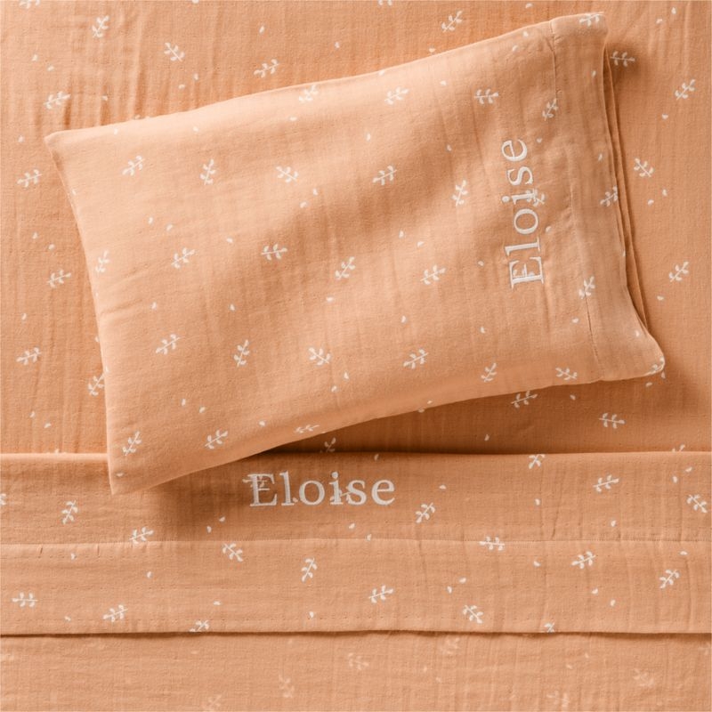 Supersoft Terracotta Leaf Print 100% Organic Cotton Gauze Toddler Sheet Set - Image 1