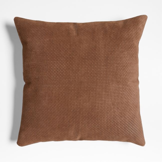 Jackson Deep Brown Basketweave Leather 23x23 Throw Pillow with Down-Alternative Insert - Image 0