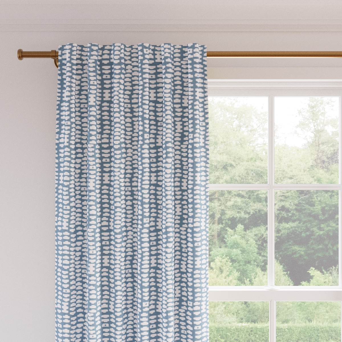 Printed Linen Curtain, Dusty Blue Odalisque, 50" x 96" - Image 1