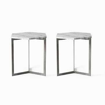 Hex Side Table, White Marble/Raw Steel, Set of 2 - Image 0