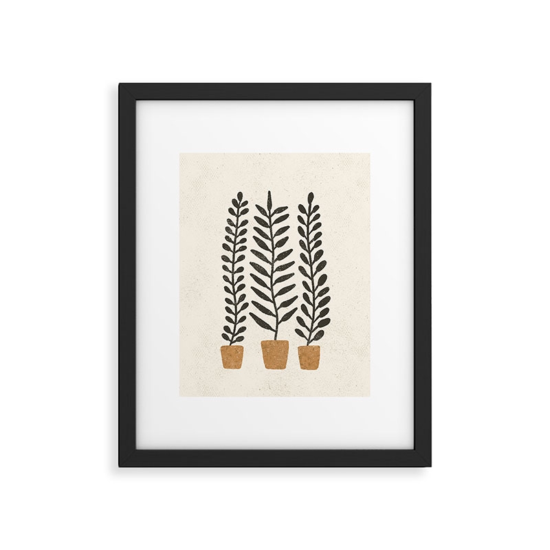 Potted Ferns Black Terracotta by Pauline Stanley - Framed Art Print Modern Black 11" x 14" - Image 0