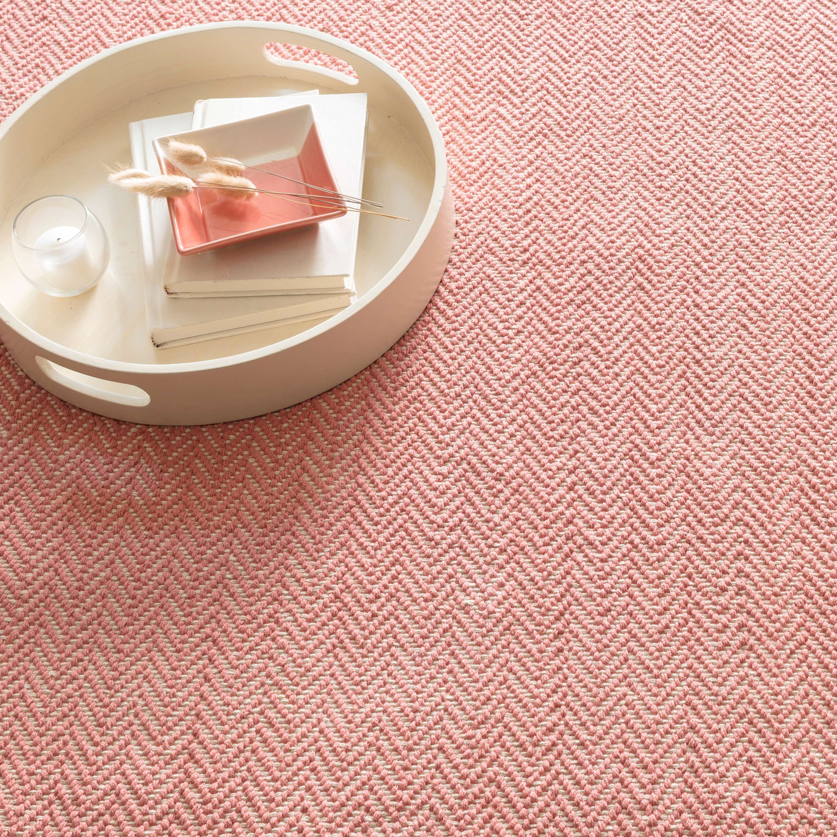 Herringbone Coral Handwoven Cotton Rug - Image 1