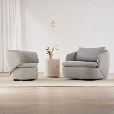 Crescent Swivel Chair, Poly, Basket Slub, Pearl Gray, Concealed Supports - Image 1