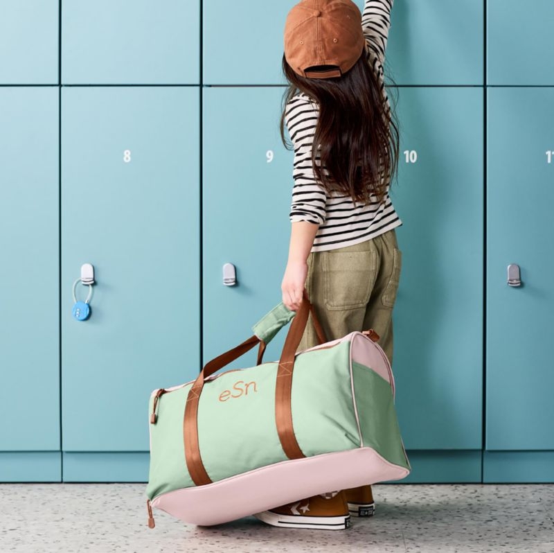 Dreamer Pink and Mint Green Colorblock Kids Duffel Bag - Image 8