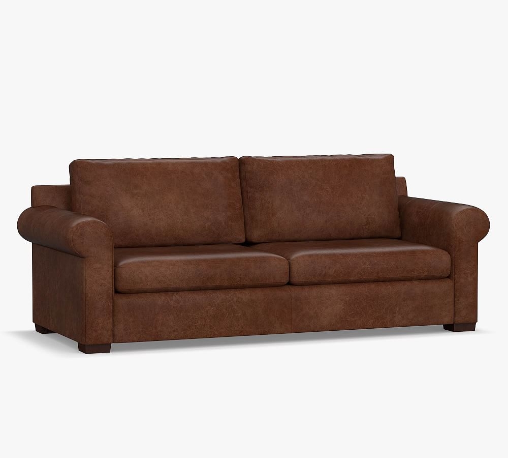 Shasta Roll Arm Leather Sofa, Polyester Wrapped Cushions, Nubuck Coffee - Image 0